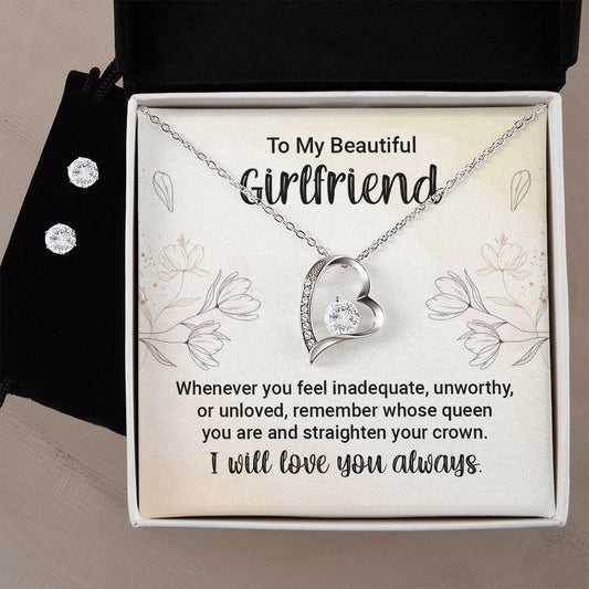 To My Girlfriend Forever Love Heart Pendant Necklace and Earring Set - Mallard Moon Gift Shop