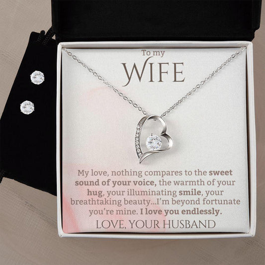 To My Wife - I Love your Endlessly - Forever Love Heart Pendant and Earring Set - Mallard Moon Gift Shop