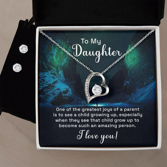 To My Daughter - One of the Greatest Joys Forever Love Heart Pendant Necklace and Earring Set - Mallard Moon Gift Shop