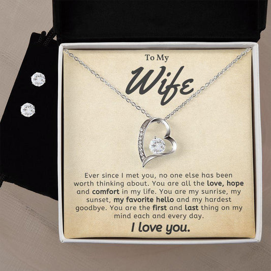 To My Wife - My Favorite Hello - Forever Love Heart Pendant and Earring Set - Mallard Moon Gift Shop