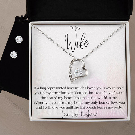 To My Wife -Love of my Life - Forever Love Heart Pendant and Earring Set - Mallard Moon Gift Shop
