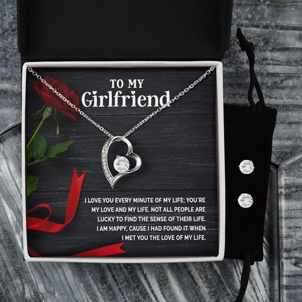 To My Girlfriend - I Love You Every Minute of My Life Forever Love Heart Pendant Necklace and Earring Set - Mallard Moon Gift Shop