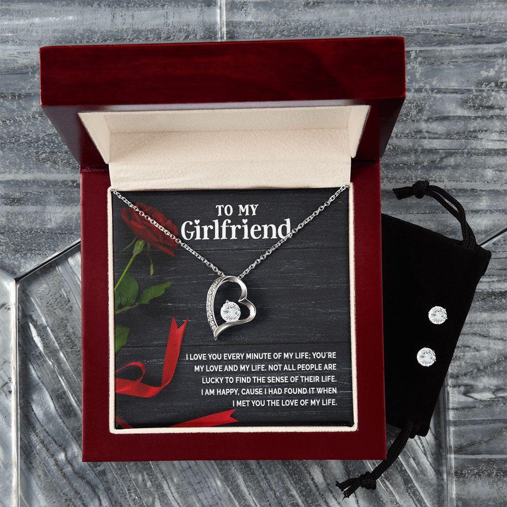 To My Girlfriend - I Love You Every Minute of My Life Forever Love Heart Pendant Necklace and Earring Set - Mallard Moon Gift Shop