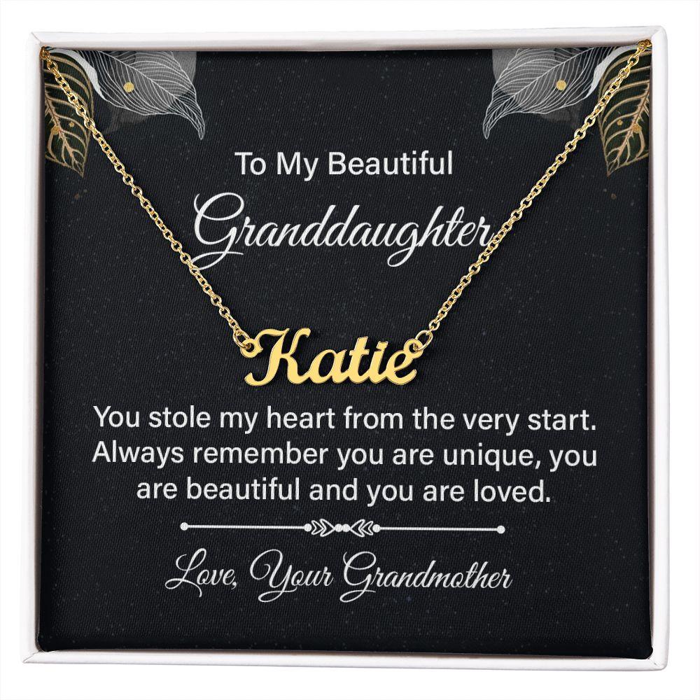 To My Beautiful Granddaughter - You Stole My Heart - Personalized Name Necklace - Mallard Moon Gift Shop