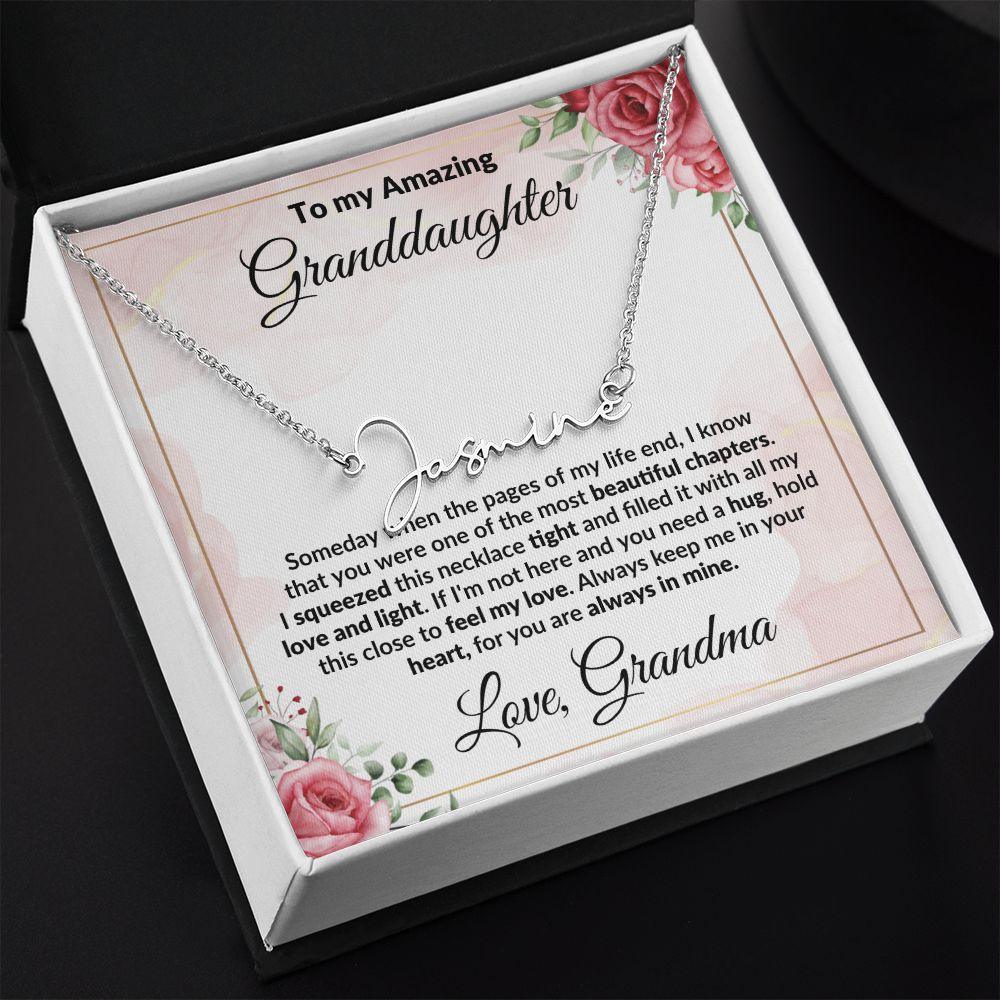 To My Amazing Granddaughter Personalized Script Name Necklace with Message Card - Mallard Moon Gift Shop