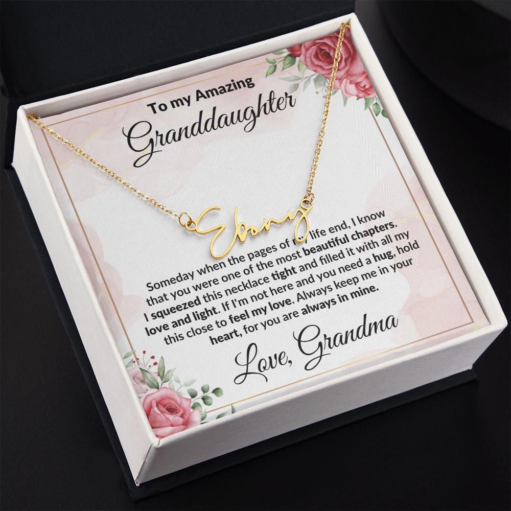 To My Amazing Granddaughter Personalized Script Name Necklace with Message Card - Mallard Moon Gift Shop