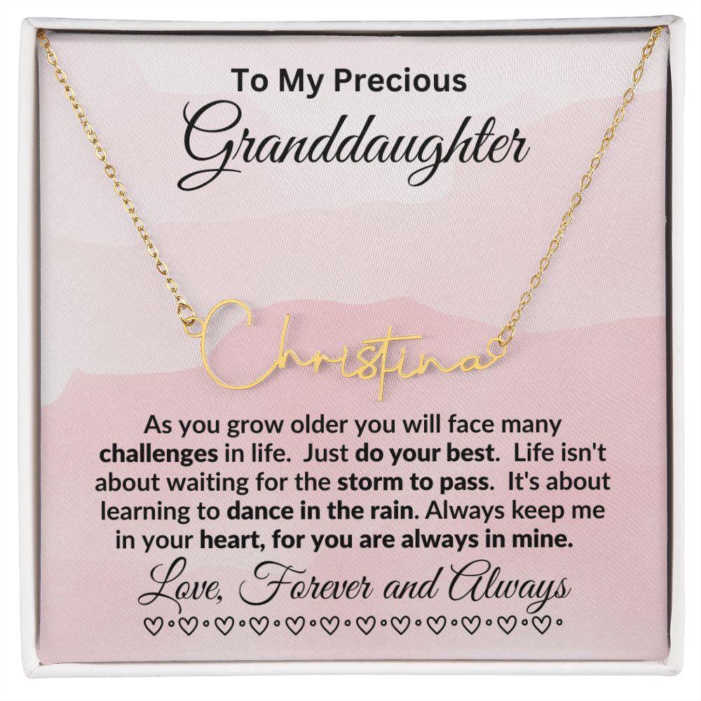 To My Precious Granddaughter Dance in the Rain Personalized Script Name Necklace - Mallard Moon Gift Shop