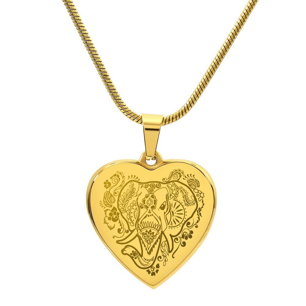 Elephant Mandela Engraved Heart Necklace - Mallard Moon Gift Shop