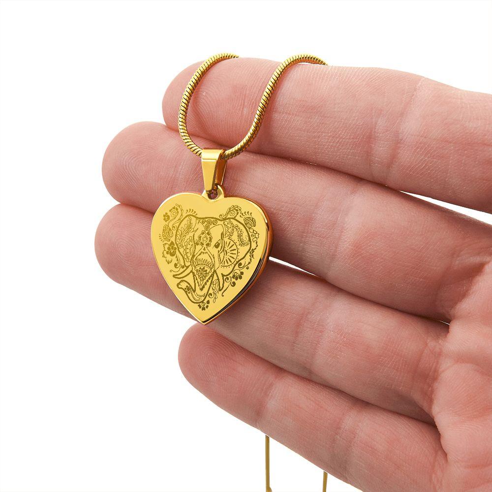 Elephant Mandela Engraved Heart Necklace - Mallard Moon Gift Shop