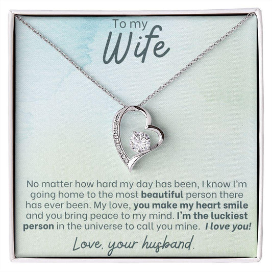 To My Wife - Make My Heart Smile - Forever Love Heart Pendant Necklace - Mallard Moon Gift Shop