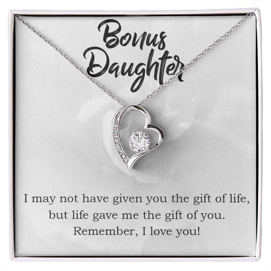 Bonus Daughter Gift of Life Forever Love Heart Pendant Necklace Message Card Gift Box - Mallard Moon Gift Shop