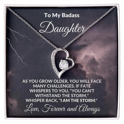 To My Badass Daughter - Storm - Forever Love Heart Pendant Necklace - Mallard Moon Gift Shop