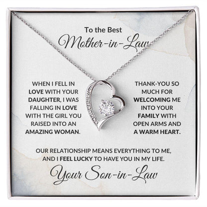 To Best Mother-in-Law from Son-in-Law Heart Necklace - Mallard Moon Gift Shop