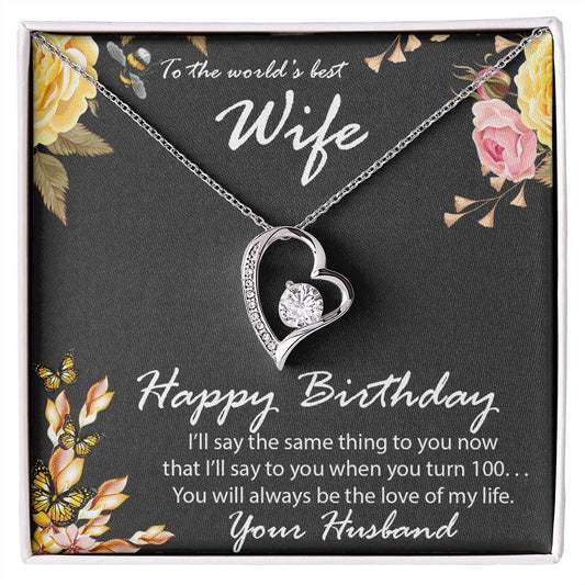 Birthday Gift for Wife CZ Heart Pendant Necklace with Message Card - Mallard Moon Gift Shop