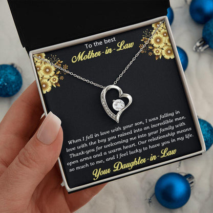 Gift for Mother-in-law from Daughter-in-law Forever Love Heart Necklace with Message Card and Gift Box - Mallard Moon Gift Shop