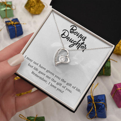 Bonus Daughter Gift of Life Forever Love Heart Pendant Necklace Message Card Gift Box - Mallard Moon Gift Shop