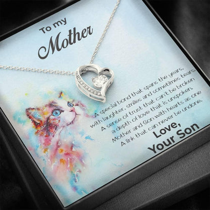 Gift for Mother From Son Forever Love Heart Pendant Necklace Cat Message Card - Mallard Moon Gift Shop