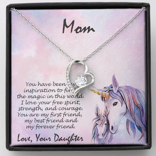 Gift for Mother Forever Love Heart Pendant Necklace From Daughter Unicorn Message Card - Mallard Moon Gift Shop