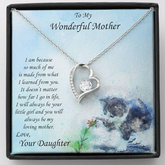 Gift for Mother from Daughter Forever Love Heart Pendant Necklace with Kitten Message Card - Mallard Moon Gift Shop