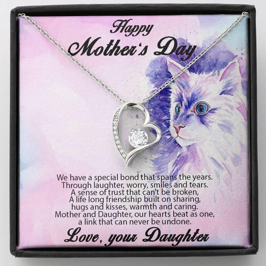Mother's Day Gift from Daughter Forever Love Heart Pendant Necklace Cat Message Card - Mallard Moon Gift Shop