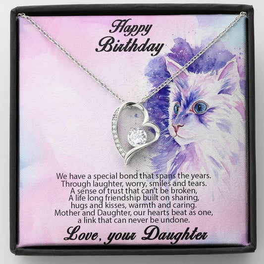 Birthday Gift for Mother Forever Love Heart Pendant Necklace From Daughter Cat Message Card - Mallard Moon Gift Shop