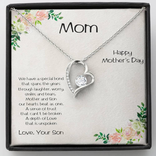 Gift for Mother from Son Forever Love Heart Necklace Vintage Rose Message Card - Mallard Moon Gift Shop
