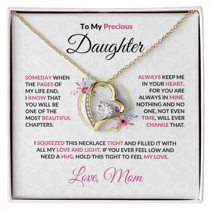 To My Precious Daughter Forever Love Pendant Necklace with Message Card and Gift Box - Mallard Moon Gift Shop