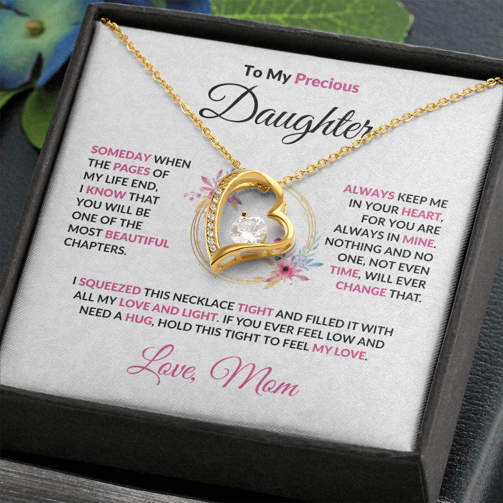 To My Precious Daughter Forever Love Pendant Necklace with Message Card and Gift Box - Mallard Moon Gift Shop