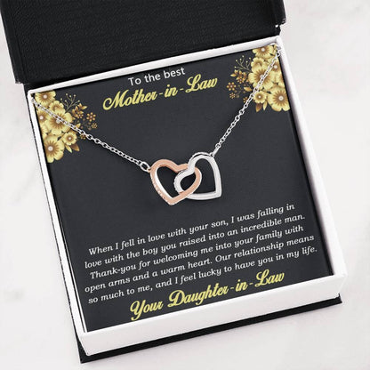 Gift for Mother-in-Law from Daughter-in-Law Gold and Silver Interlocking Heart Pendant Necklace - Mallard Moon Gift Shop