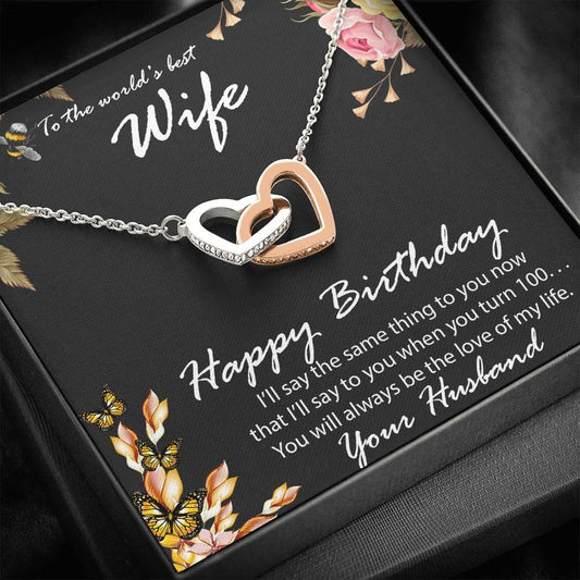 Birthday Gift for Wife Gold and Silver Hearts CZ Pendant Necklace with Message Card - Mallard Moon Gift Shop