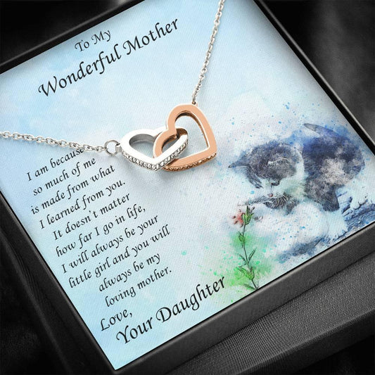 Gift for Mother from Daughter Gold and Silver Hearts Pendant Necklace on Kitten Message Card - Mallard Moon Gift Shop