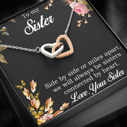 Gift for Sister Gold and Silver Hearts Pendant Necklace with Message Gift Box - Mallard Moon Gift Shop