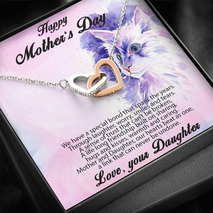 Mother's Day Gift from Daughter Gold and Silver Hearts Pendant Necklace in Message Card Gift Box - Mallard Moon Gift Shop