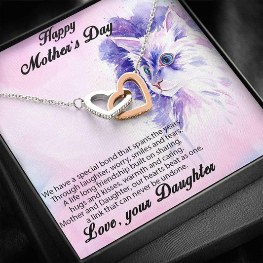 Mother's Day Gift from Daughter Gold and Silver Hearts Pendant Necklace with Message Card - Mallard Moon Gift Shop