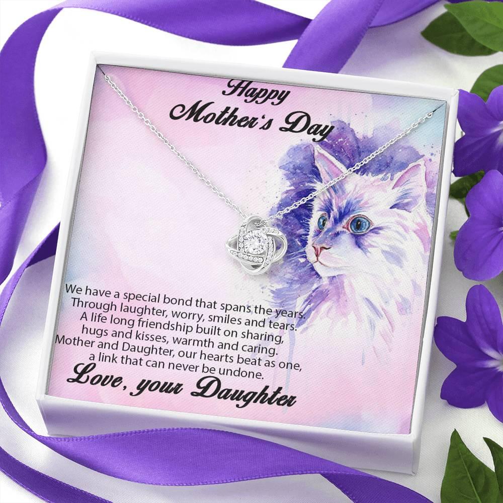 Mother from Daughter Love Knot Necklace Cat Message Card - Mallard Moon Gift Shop