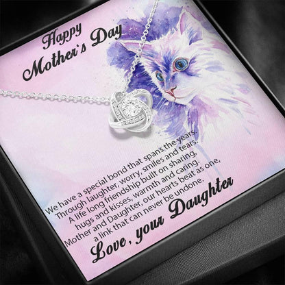 Mother from Daughter Love Knot Necklace Cat Message Card - Mallard Moon Gift Shop