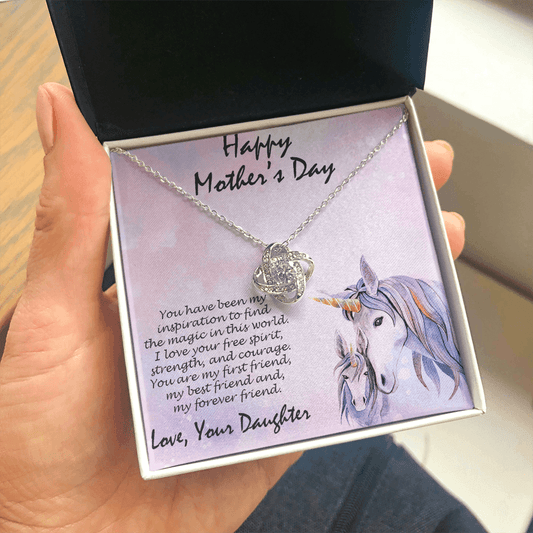 Mother's Day Gift from Daughter CZ Love Knot Pendant Necklace with Unicorn Message Card - Mallard Moon Gift Shop