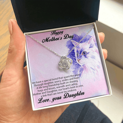 Mother from Daughter Love Knot Necklace Cat Message Card - Mallard Moon Gift Shop