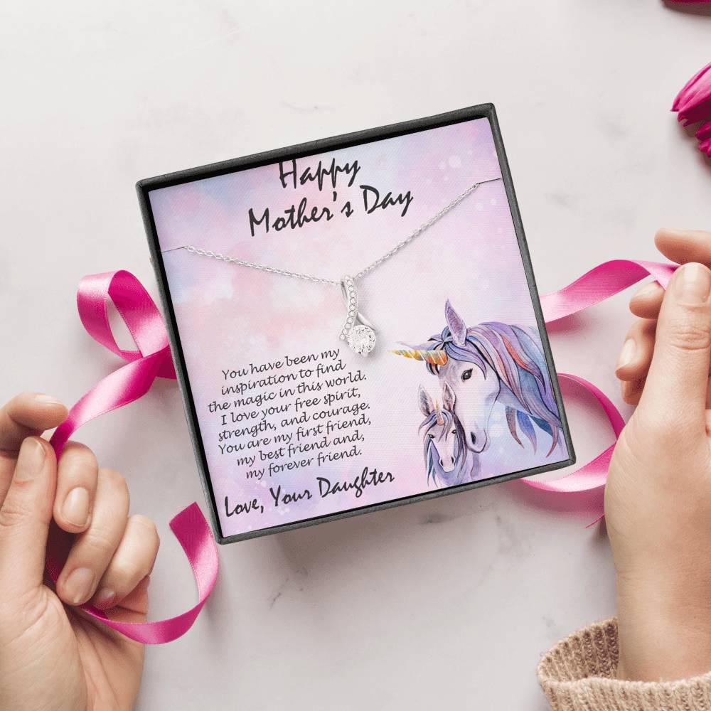 Mother's Day Gift from Daughter CZ Pendant Necklace with Custom Unicorn Message Card and Gift Box - Mallard Moon Gift Shop