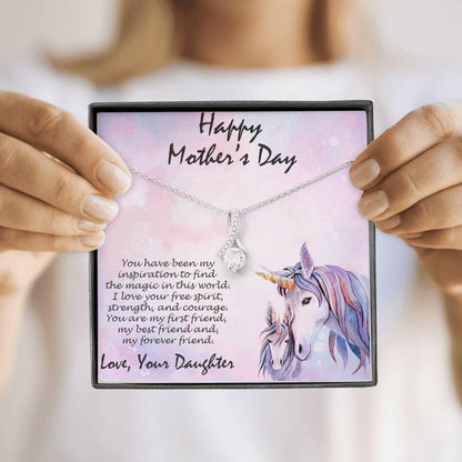 Mother's Day Gift from Daughter CZ Pendant Necklace with Custom Unicorn Message Card and Gift Box - Mallard Moon Gift Shop