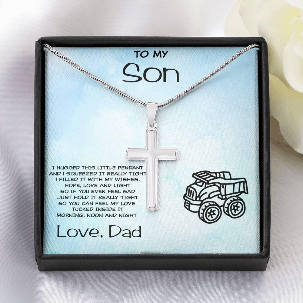 Personalized Cross Pendant for Young Son From Dad - Mallard Moon Gift Shop