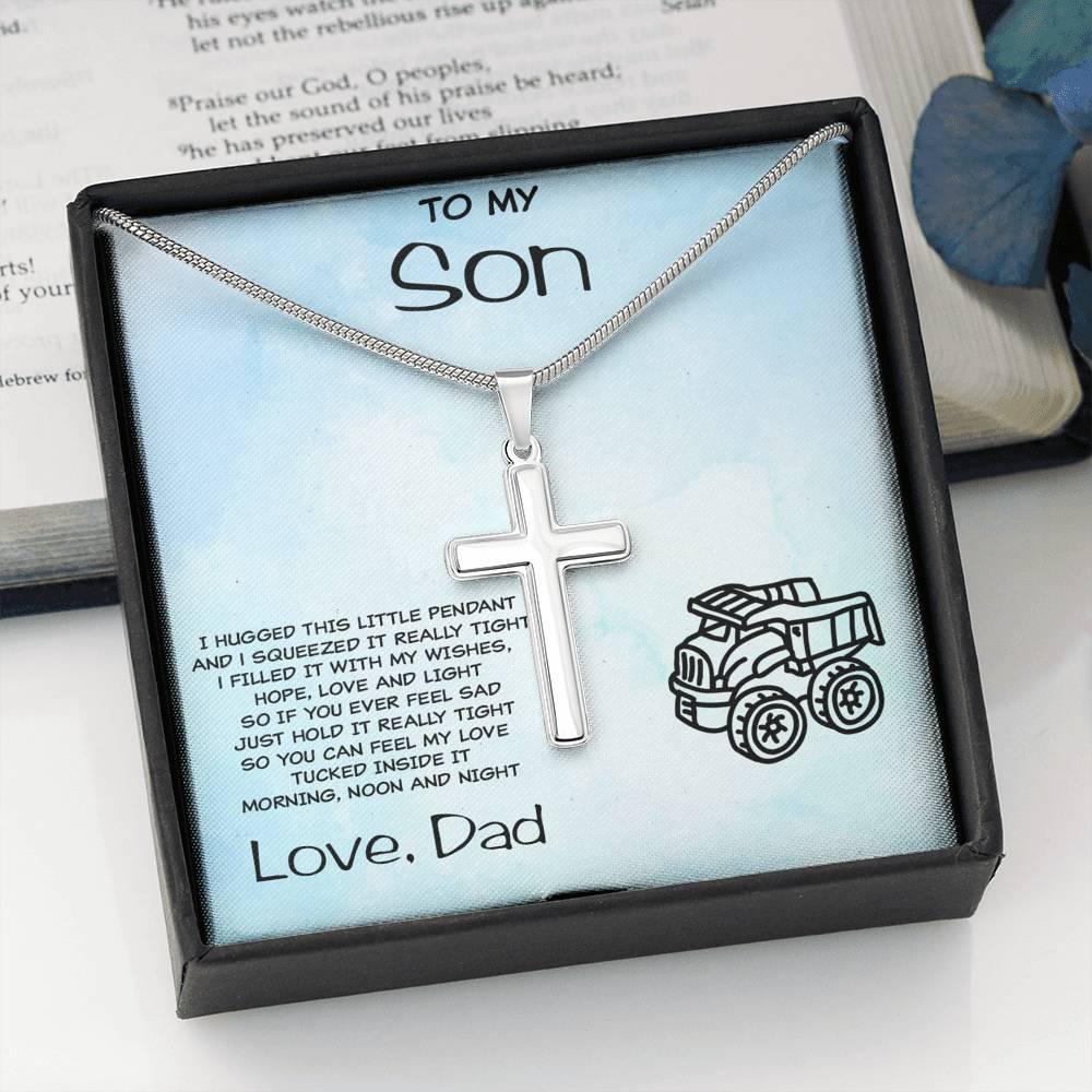 Personalized Cross Pendant for Young Son From Dad - Mallard Moon Gift Shop