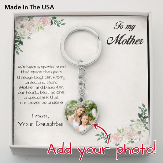 Personalized Photo Upload Heart Pendant Keychain Gift for Mother from Daughter with Message Card - Mallard Moon Gift Shop