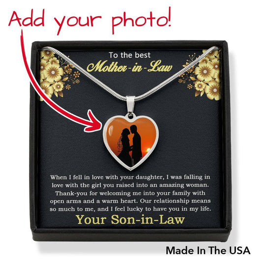 Gift for Mother-in-Law from Son-in-Law Custom Photo Upload Heart Pendant Necklace - Mallard Moon Gift Shop