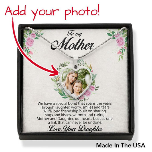 Gift for Mother from Daughter Custom Photo Upload Heart Pendant Necklace - Mallard Moon Gift Shop