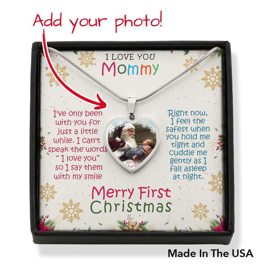 Baby's First Christmas Custom Photo Upload and Engraved Heart Pendant - Mallard Moon Gift Shop
