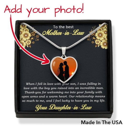 Gift for Mother-in-Law from Daughter-in-Law Custom Photo Heart Pendant Necklace - Mallard Moon Gift Shop