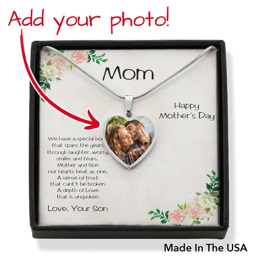 Mother's Day Personalized Heart Photo Upload Necklace from Son - Mallard Moon Gift Shop