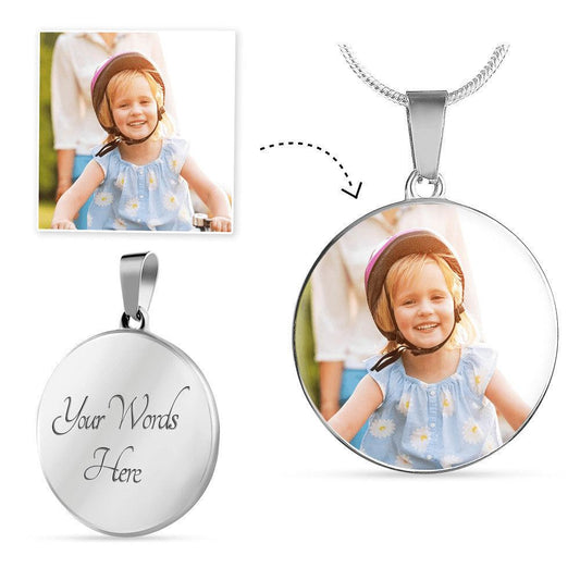 Personalized Photo and Engraved Round Pendant Necklace - Mallard Moon Gift Shop