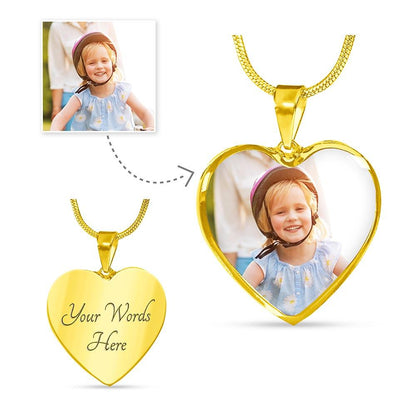 Personalized Photo Heart Pendant Necklace with Engraving - Mallard Moon Gift Shop